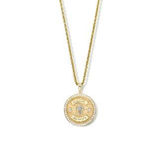 Diamond Cross Coin with Pavé Border | Ready to Ship Yellow Gold 20" by Logan Hollowell Jewelry