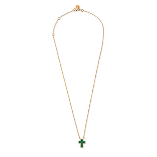 Princess Cut Emerald Cross Necklace by Logan Hollowell Jewelry