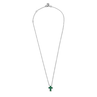 Princess Cut Emerald Cross Necklace by Logan Hollowell Jewelry