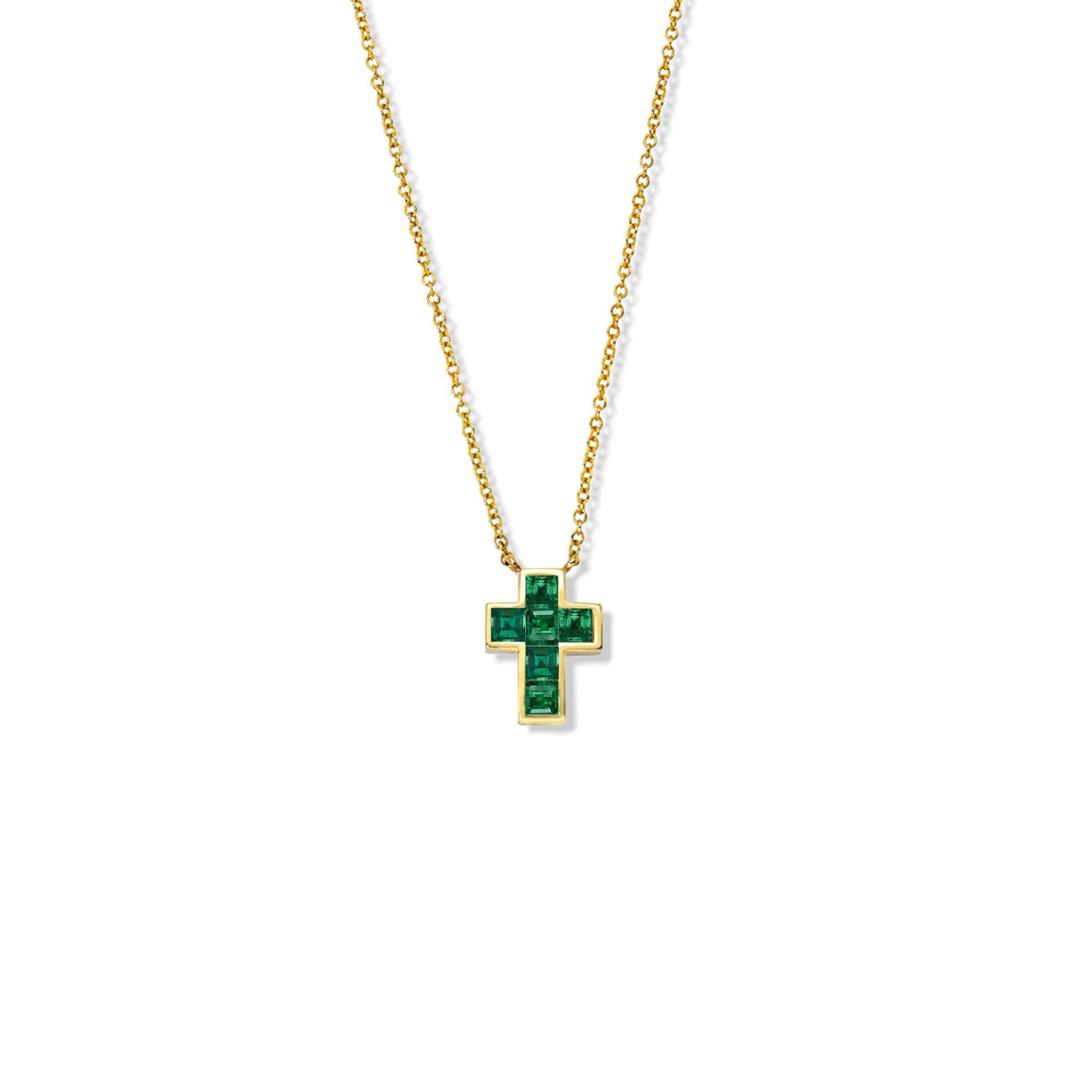 Princess Cut Emerald Cross Necklace – Logan Hollowell