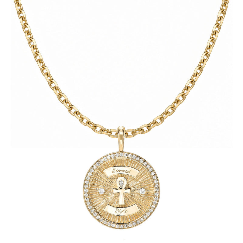 Diamond Ankh Coin with Pavé Border Rose Gold 16" by Logan Hollowell Jewelry