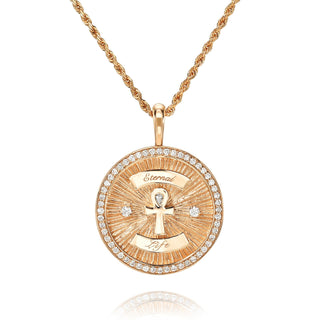 18k Diamond Ankh Coin with Pavé Border Rose Gold 16" by Logan Hollowell Jewelry