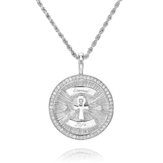 18k Diamond Ankh Coin with Pavé Border White Gold 16" by Logan Hollowell Jewelry