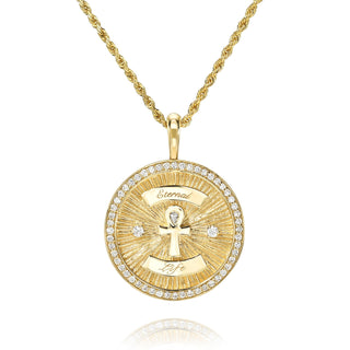 Diamond Ankh Coin with Pavé Border | Ready to Ship Yellow Gold 16" by Logan Hollowell Jewelry