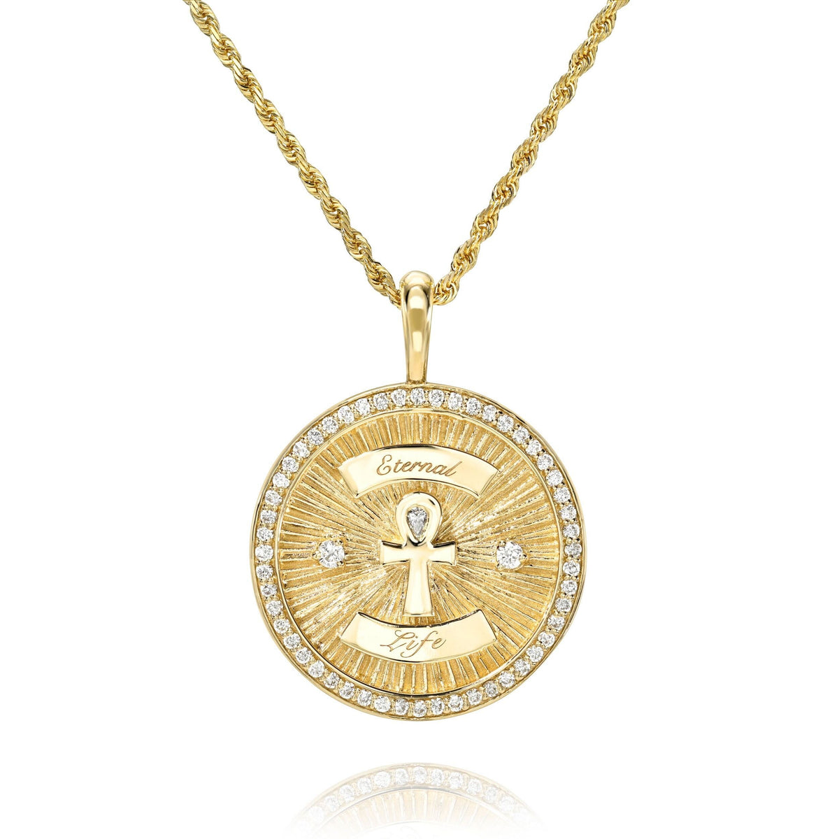 Diamond Ankh Coin with Pavé Border Yellow Gold 16" by Logan Hollowell Jewelry