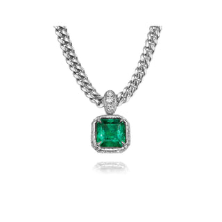 18K Queen Emerald Cuban Necklace White Gold by Logan Hollowell Jewelry