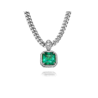 18K Queen Emerald Cuban Necklace White Gold by Logan Hollowell Jewelry