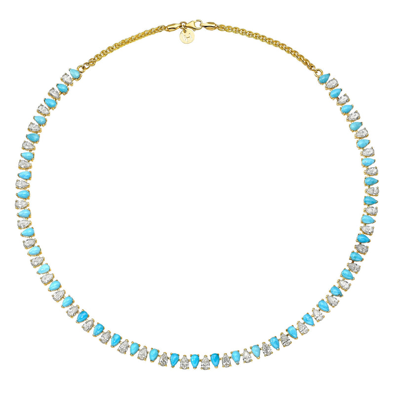 Turquoise and Diamond Reverse Water Drop Necklace Yellow Gold Natural 16" by Logan Hollowell Jewelry