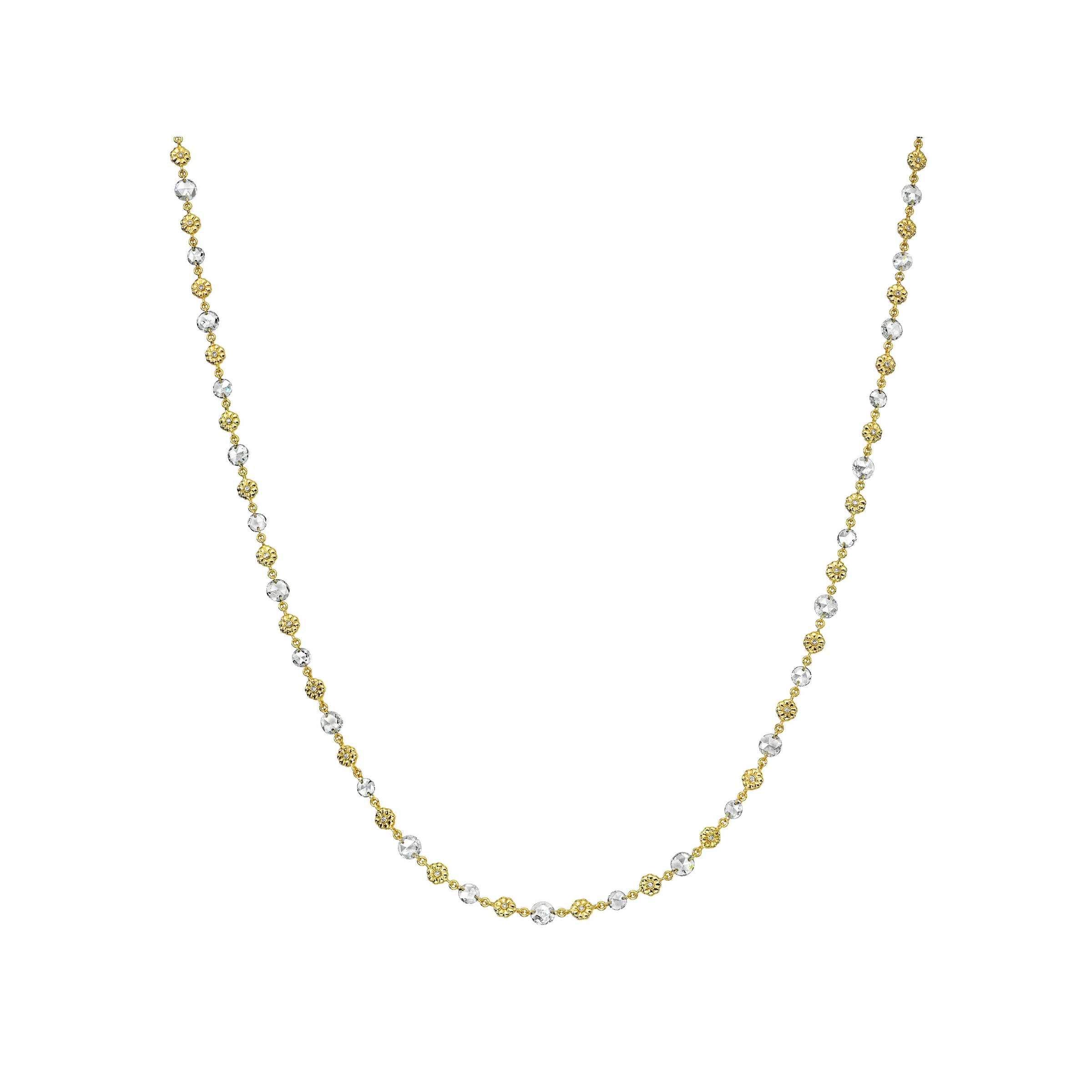 Rose Cut Daisy Chain Necklace Yellow Gold 15-16" by Logan Hollowell Jewelry