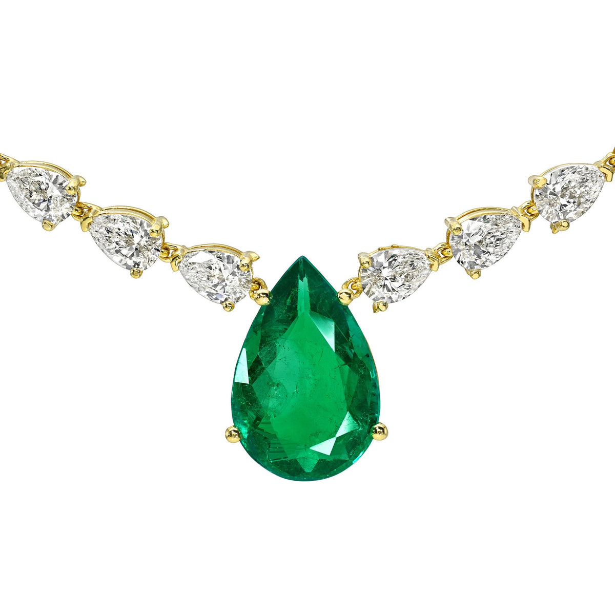 Emerald & Diamond Necklace Yellow Gold 15" by Logan Hollowell Jewelry