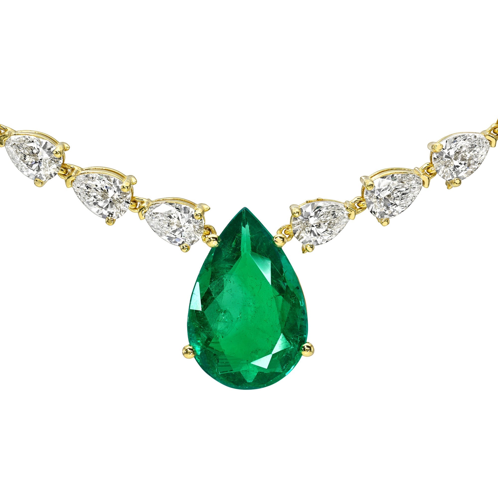 Emerald & Diamond Necklace Yellow Gold 15" by Logan Hollowell Jewelry