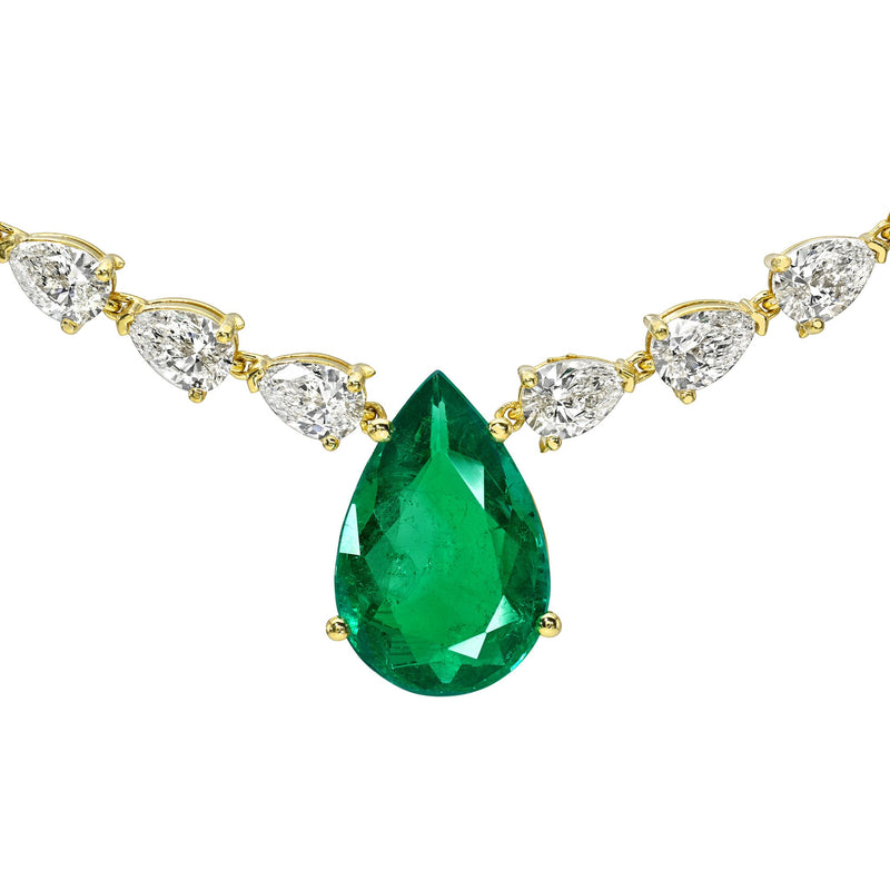 Emerald & Diamond Necklace Yellow Gold 15" by Logan Hollowell Jewelry