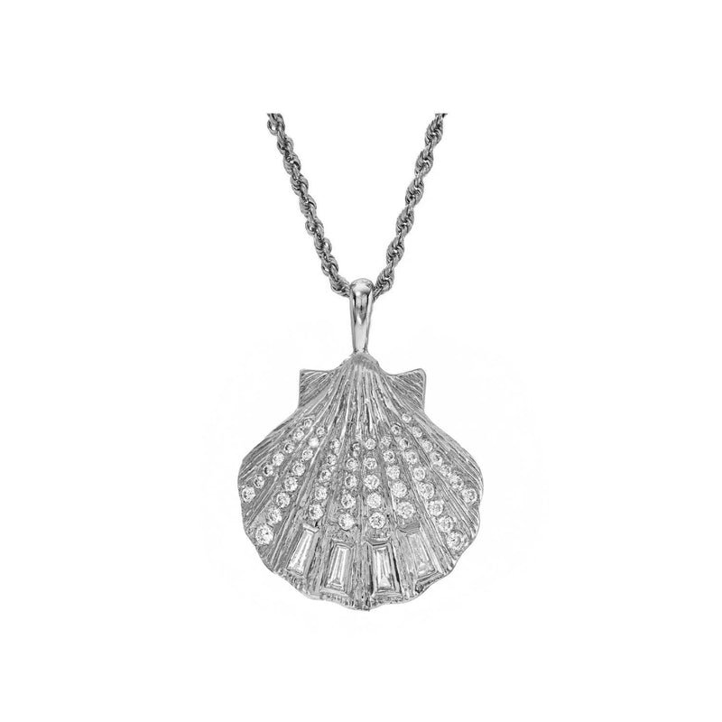 Diamond & Pearl Shell Pendant White Gold by Logan Hollowell Jewelry