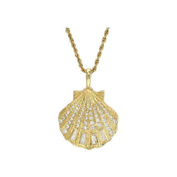 Diamond & Pearl Shell Pendant Pendant Only Yellow Gold by Logan Hollowell Jewelry