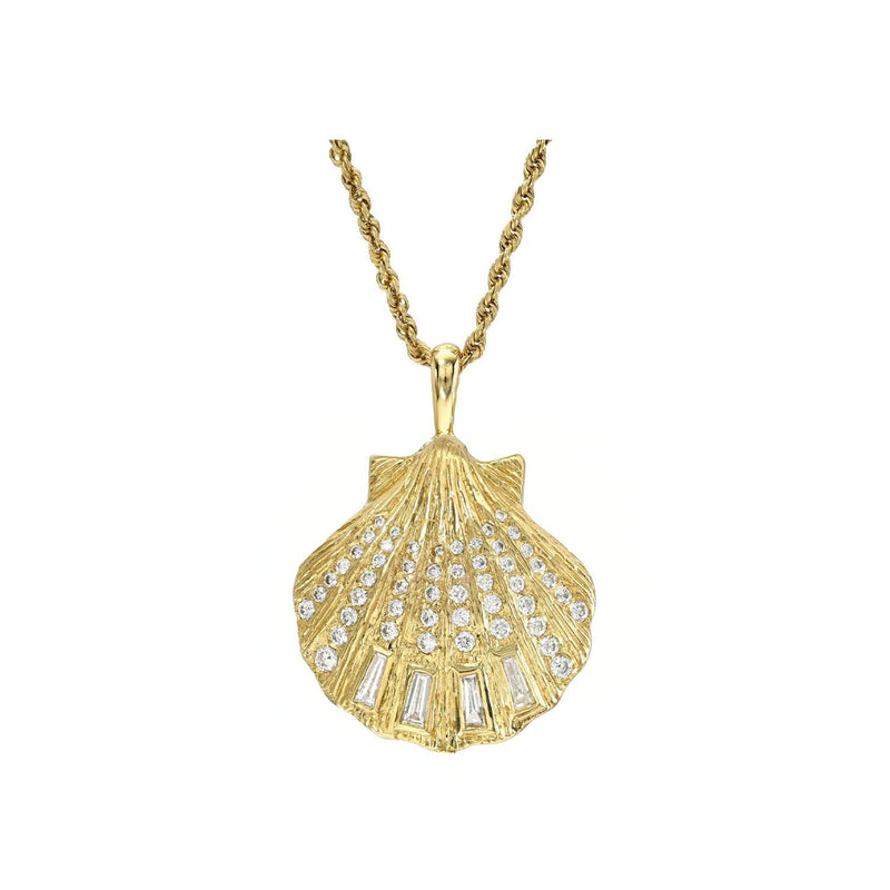 Diamond & Pearl Shell Pendant Yellow Gold by Logan Hollowell Jewelry