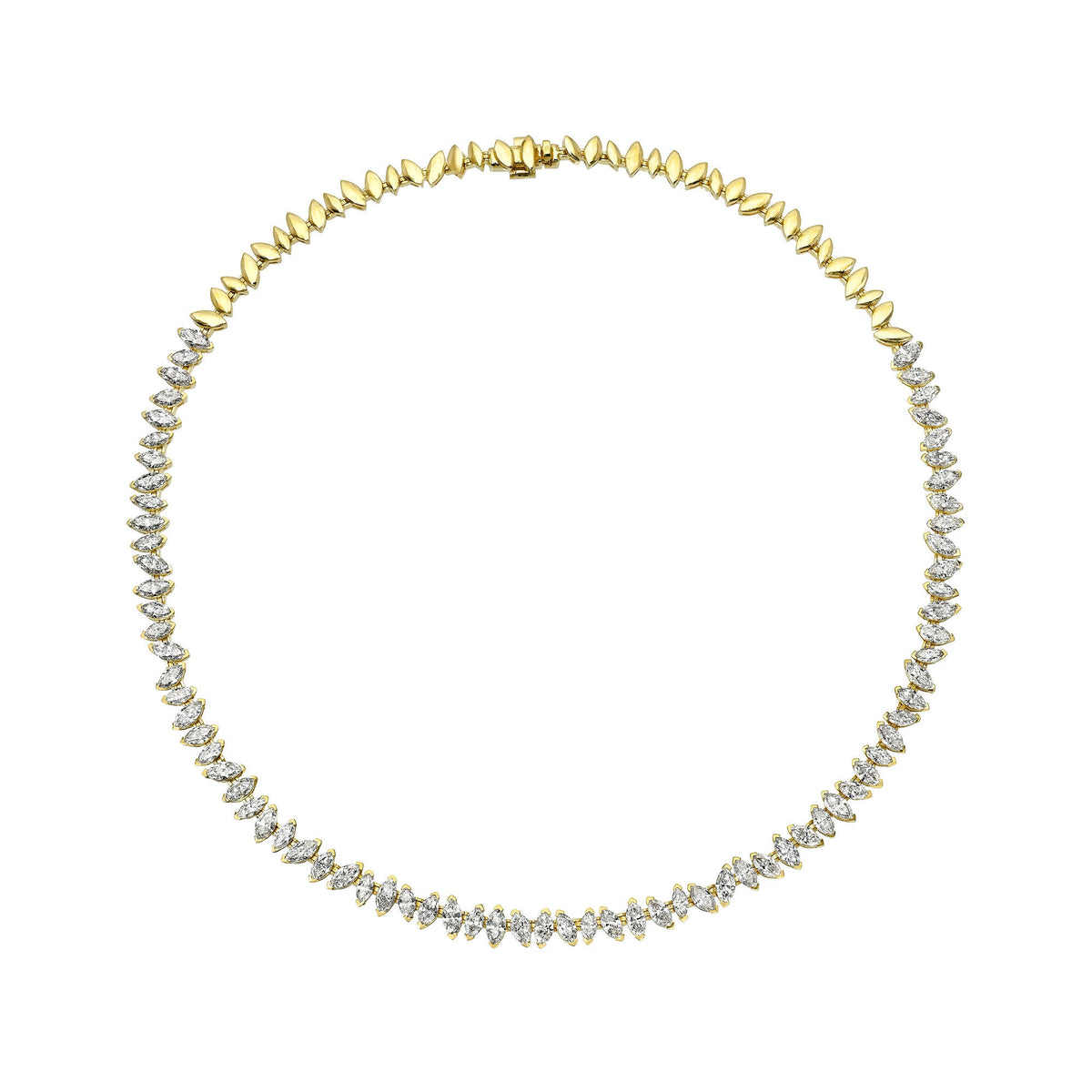 Dancing Marquise Diamond Necklace Yellow Gold 14" by Logan Hollowell Jewelry