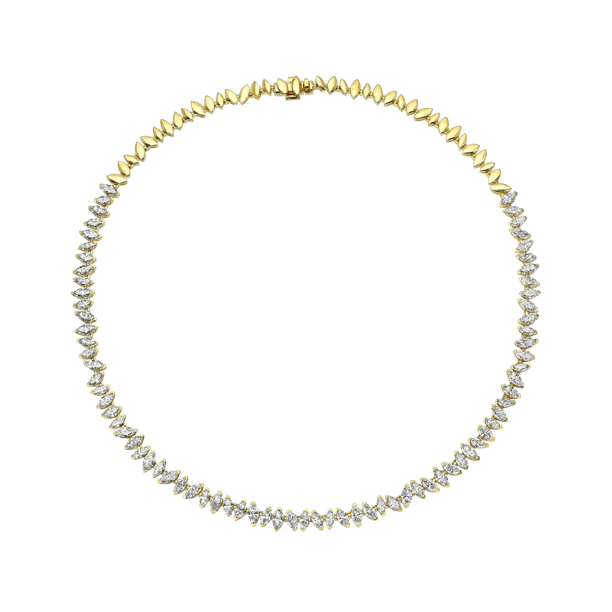 Dancing Marquise Diamond Necklace Yellow Gold 14" by Logan Hollowell Jewelry