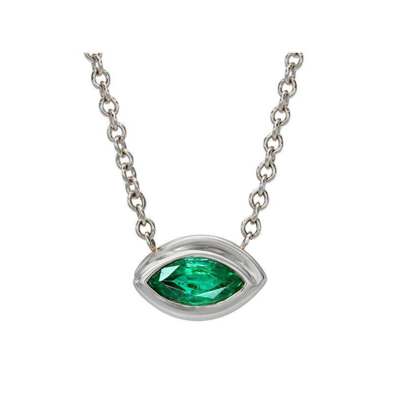 Enigma Angel Eye Marquise Emerald Pendant White Gold 1.50 CT 13-14" by Logan Hollowell Jewelry