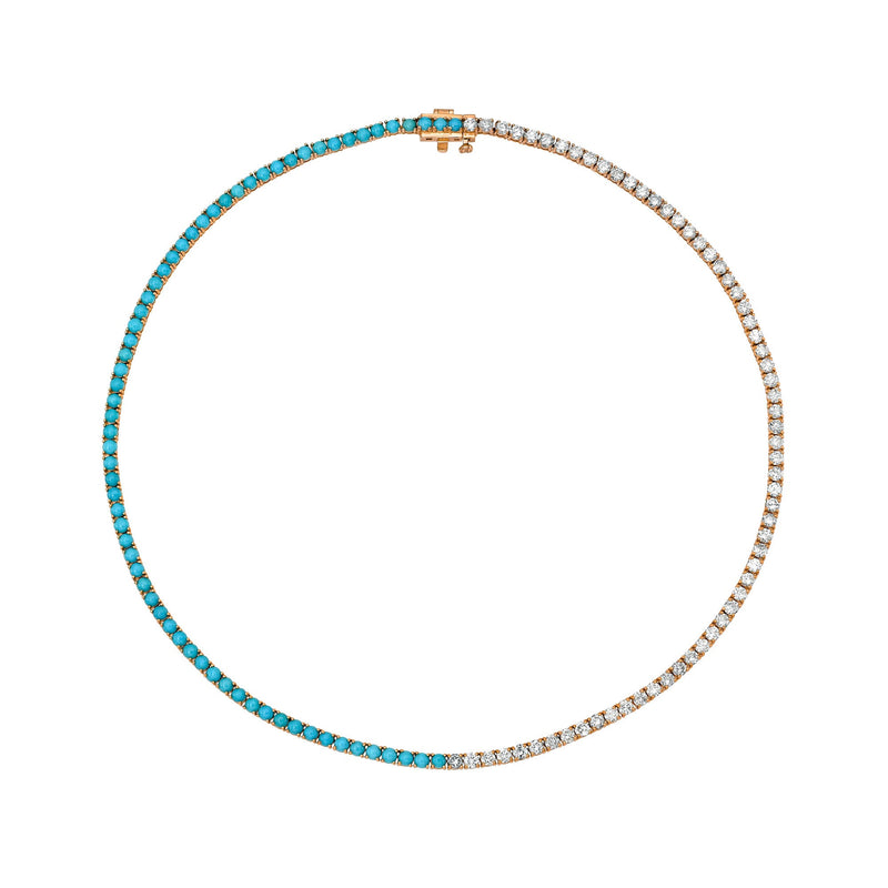 Turquoise & Diamond Infinity Tennis Choker Rose Gold 14" by Logan Hollowell Jewelry