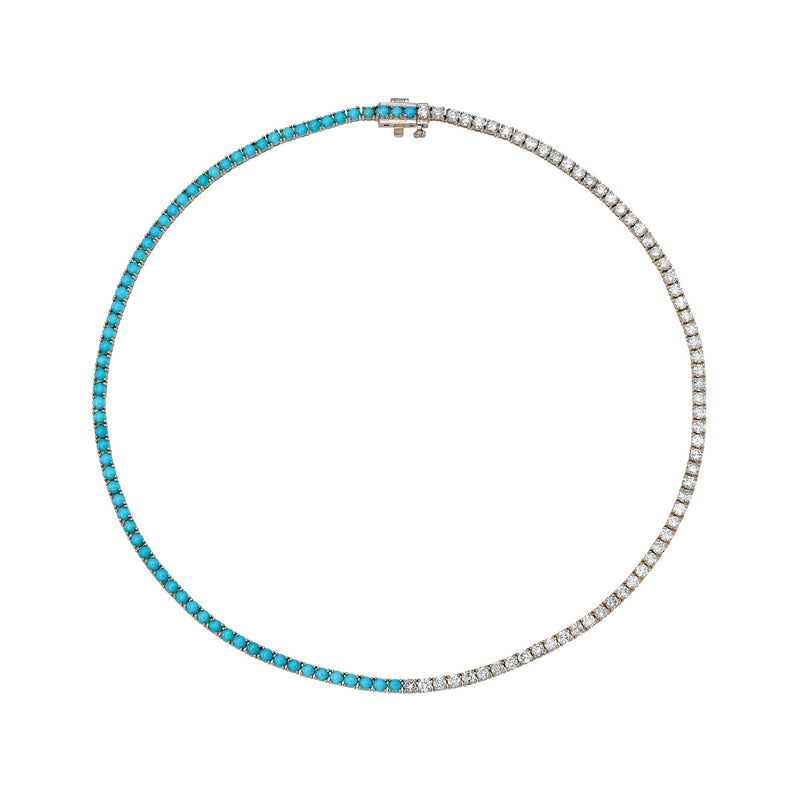 Turquoise & Diamond Infinity Tennis Choker White Gold 14" by Logan Hollowell Jewelry