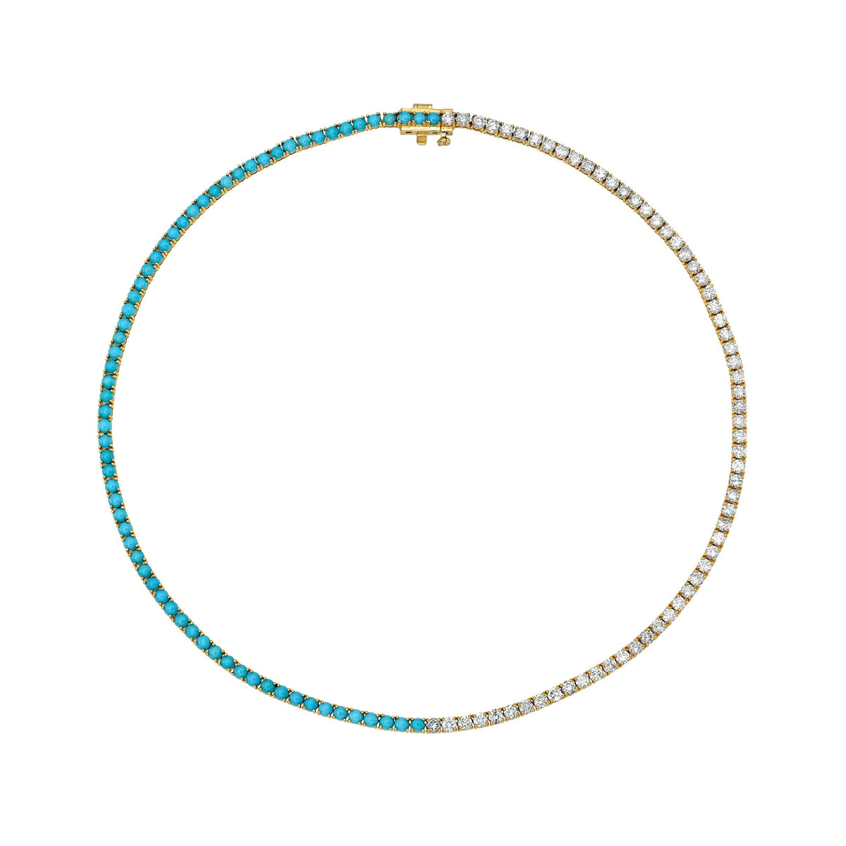 Turquoise & Diamond Infinity Tennis Choker Yellow Gold 14" by Logan Hollowell Jewelry