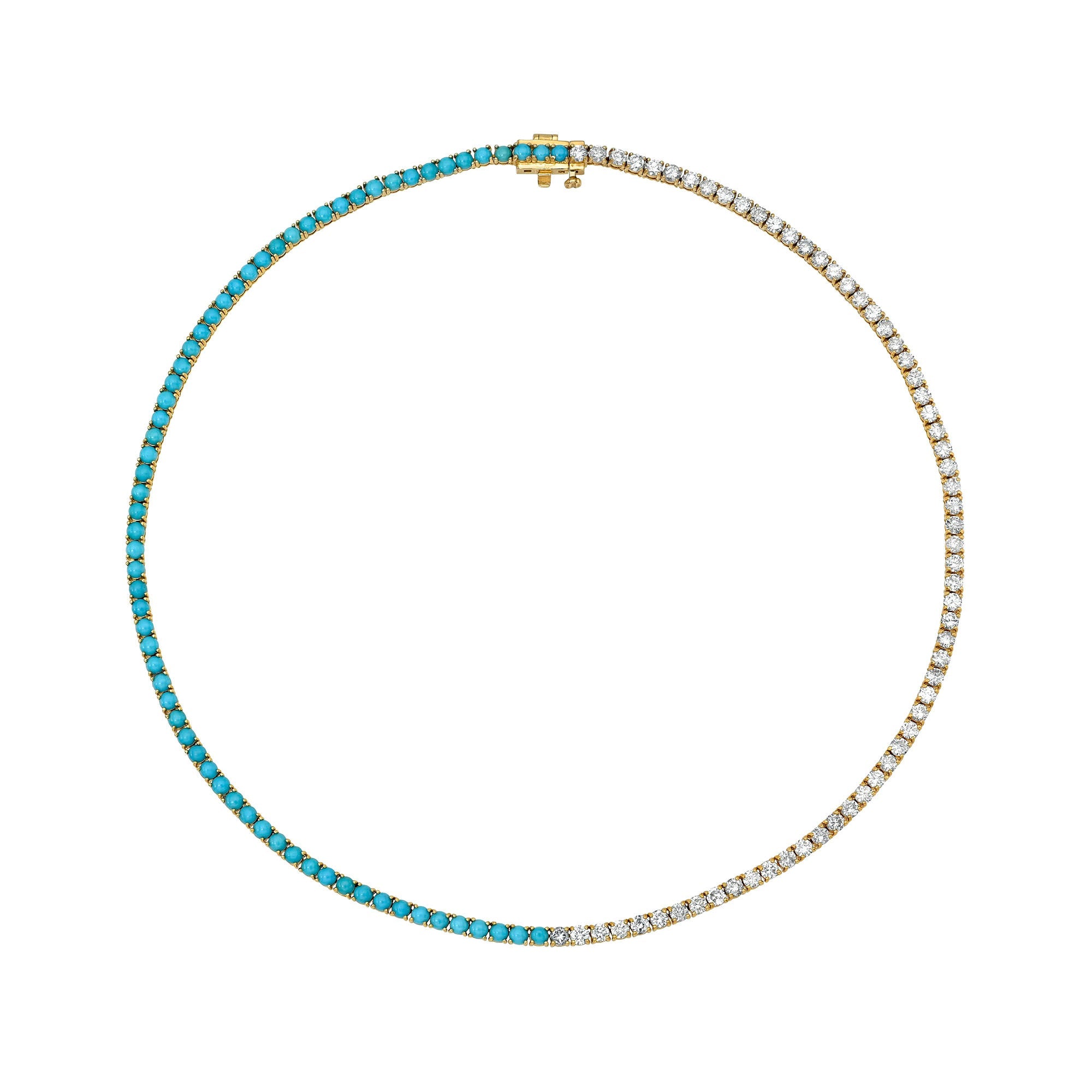 Turquoise & Diamond Infinity Tennis Choker Yellow Gold 14" by Logan Hollowell Jewelry