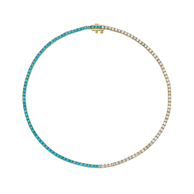 Turquoise & Diamond Infinity Tennis Choker Yellow Gold 14" by Logan Hollowell Jewelry