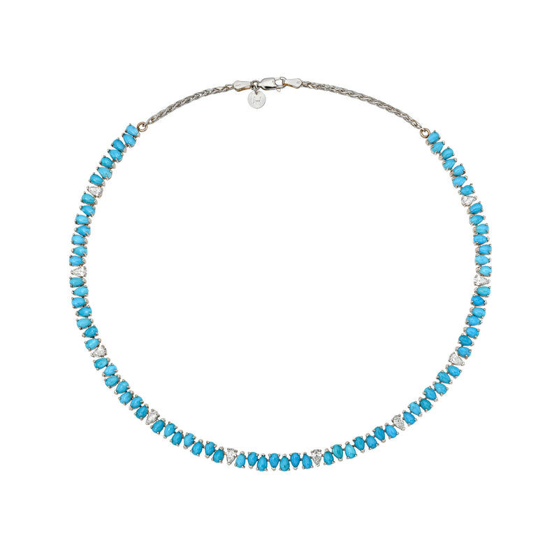 Turquoise & Sprinkled Diamond Reverse Water Drop Line Necklace by Logan Hollowell Jewelry