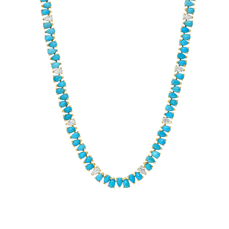Turquoise & Sprinkled Diamond Reverse Water Drop Line Necklace by Logan Hollowell Jewelry