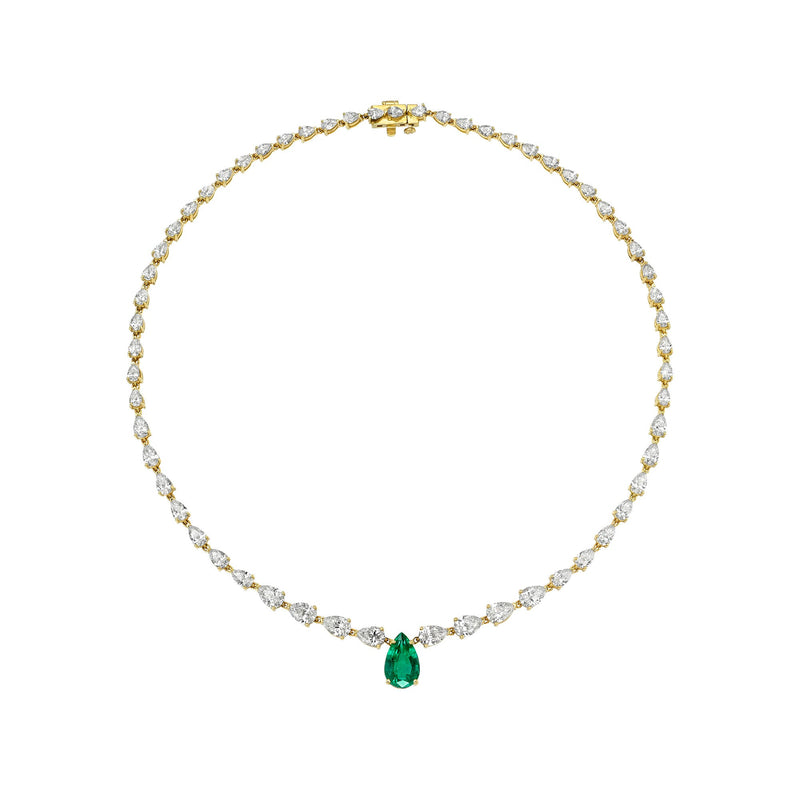 Petite Emerald and Diamond Necklace Yellow Gold 13.5" by Logan Hollowell Jewelry