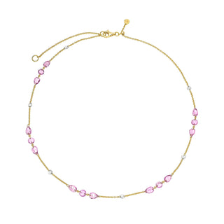 Eau de Rose Cut Iris Pink Sapphire and Diamond Choker Yellow Gold 16" by Logan Hollowell Jewelry