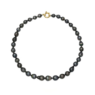 Eclipse Tahitian Pearl Necklace with Charm Clasp Yellow Gold 17" by Logan Hollowell Jewelry