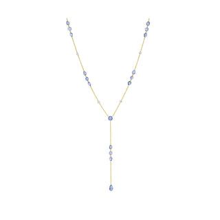 Eau de Rose Cut Iris Blue Sapphire and Diamond Lariat Yellow Gold 18" by Logan Hollowell Jewelry