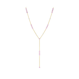 Eau de Rose Cut Iris Pink Sapphire and Diamond Lariat Yellow Gold 18" by Logan Hollowell Jewelry