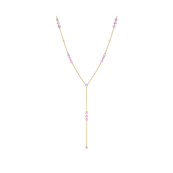 Eau de Rose Cut Iris Pink Sapphire and Diamond Lariat Yellow Gold 18" by Logan Hollowell Jewelry
