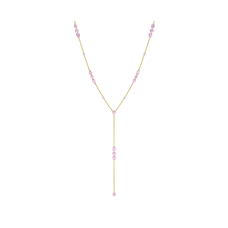 Eau de Rose Cut Iris Pink Sapphire and Diamond Lariat Yellow Gold 18" by Logan Hollowell Jewelry