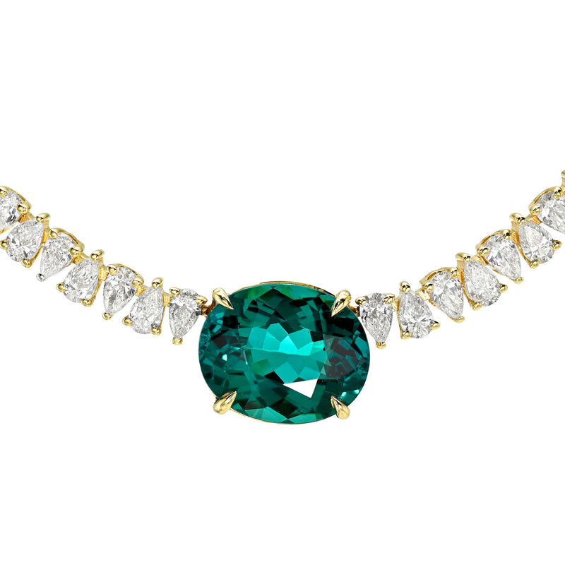 Lagoon Tourmaline Reverse Water Drop Tennis Necklace by Logan Hollowell Jewelry