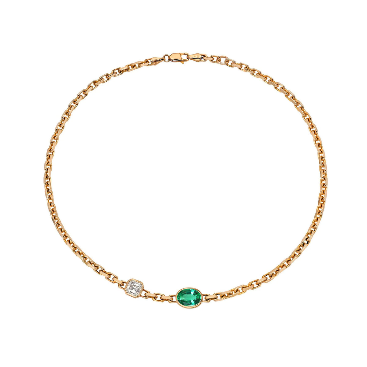 Lovers Duet Diamond and Emerald Chain Necklace