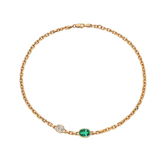 Lovers Duet Diamond and Emerald Chain Necklace