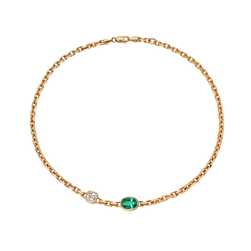 Lovers Duet Diamond and Emerald Chain Necklace by Logan Hollowell Jewelry