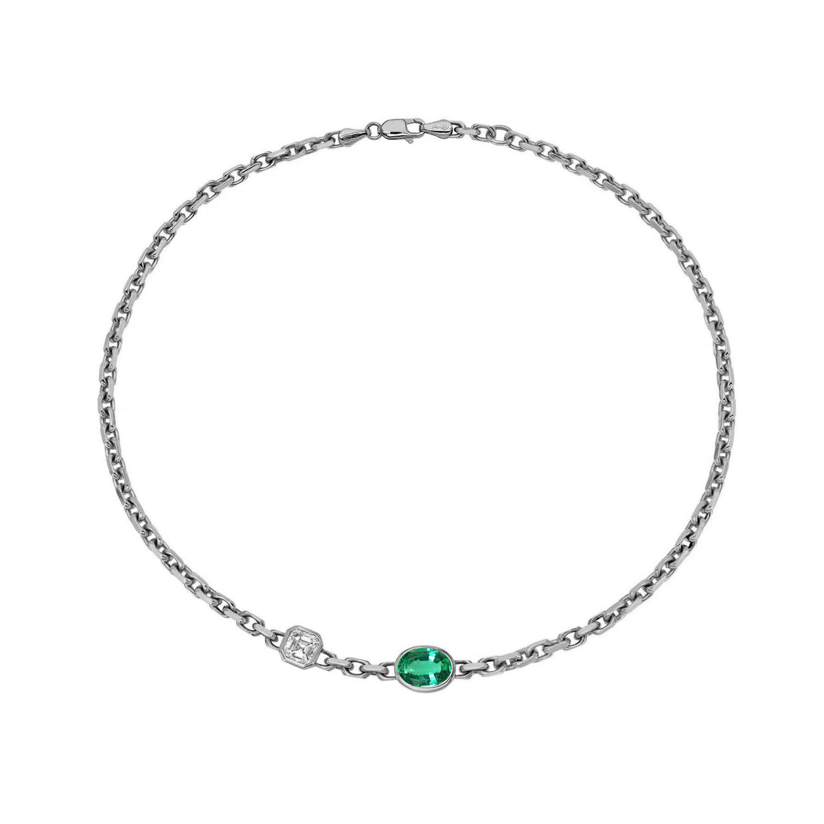 Lovers Duet Diamond and Emerald Chain Necklace