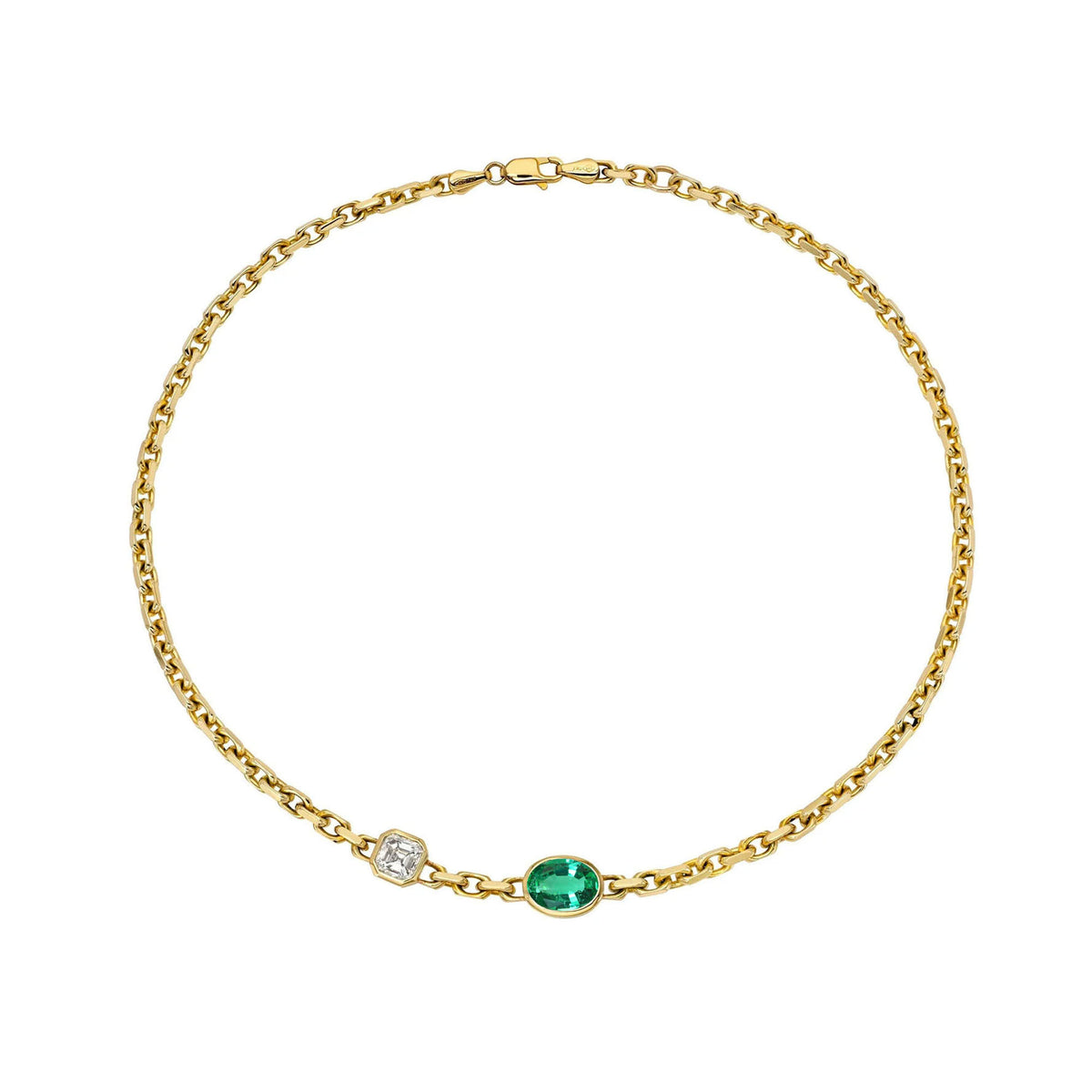 Lovers Duet Diamond and Emerald Chain Necklace