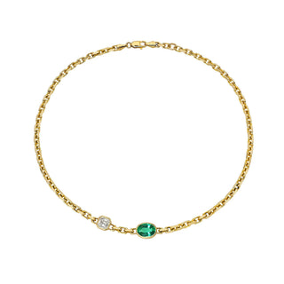 Lovers Duet Diamond and Emerald Chain Necklace