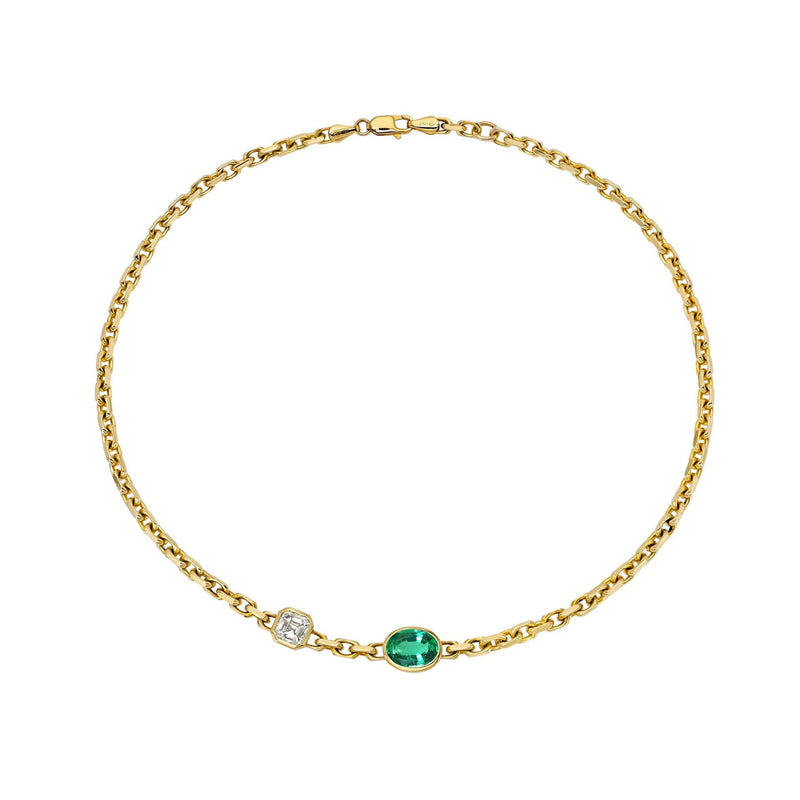 Lovers Duet Diamond and Emerald Chain Necklace by Logan Hollowell Jewelry
