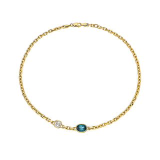Lovers Duet Diamond and Lagoon Tourmaline Chain Necklace by Logan Hollowell Jewelry