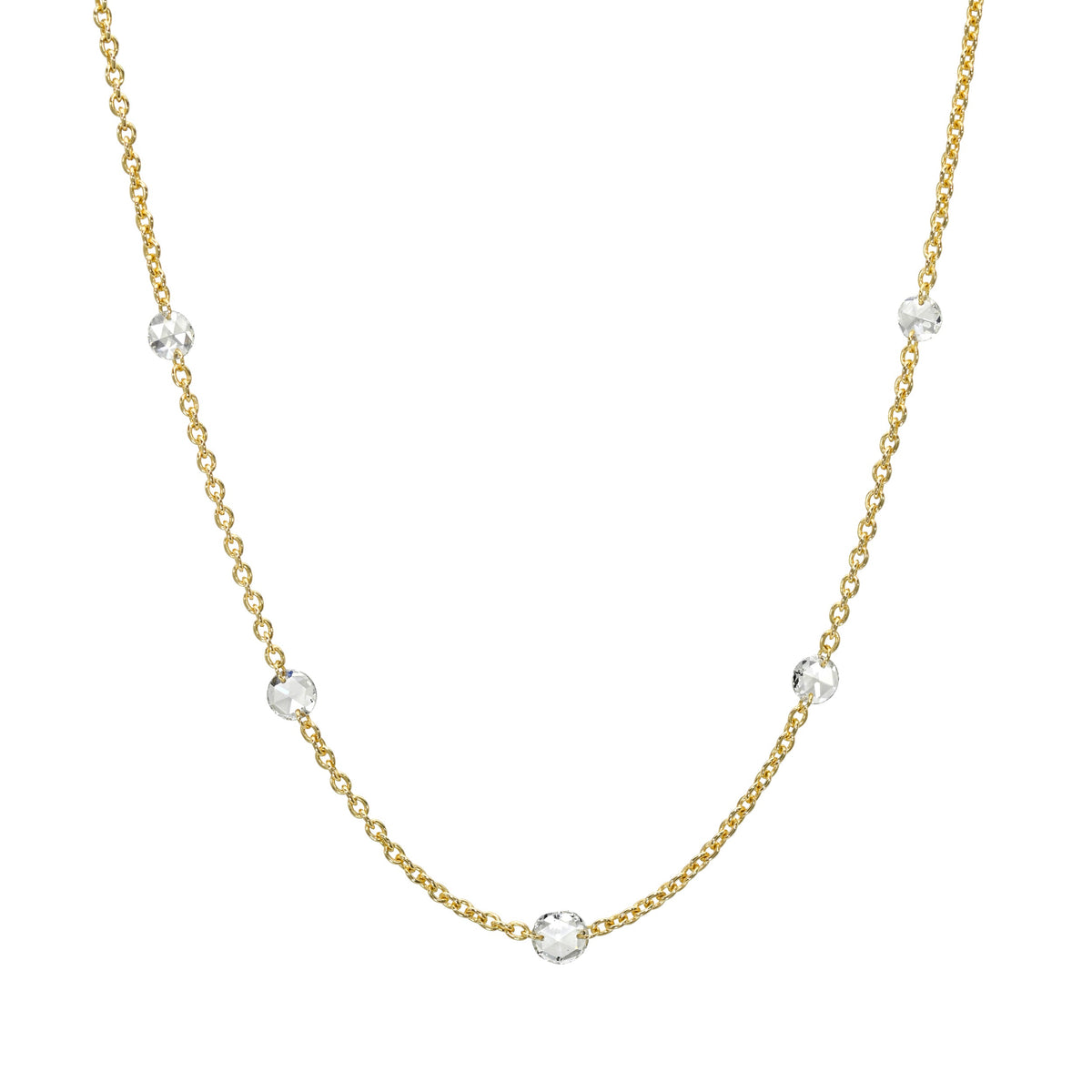 Eau de Rose Cut Cosima 5 Diamond Choker Yellow Gold 15" by Logan Hollowell Jewelry