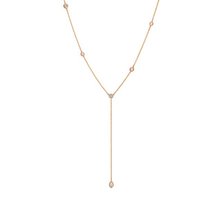 Diamond Station Lariat with Diamond Water Drop Rose Gold by Logan Hollowell Jewelry