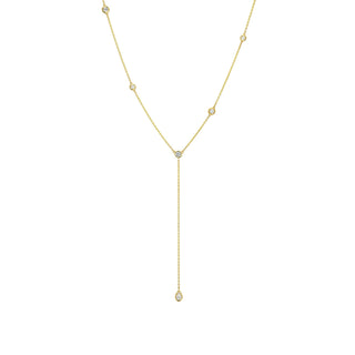 Diamond Station Lariat with Diamond Water Drop Yellow Gold by Logan Hollowell Jewelry