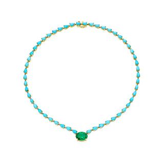 Water Drop Emerald & Turquoise Necklace Yellow Gold by Logan Hollowell Jewelry