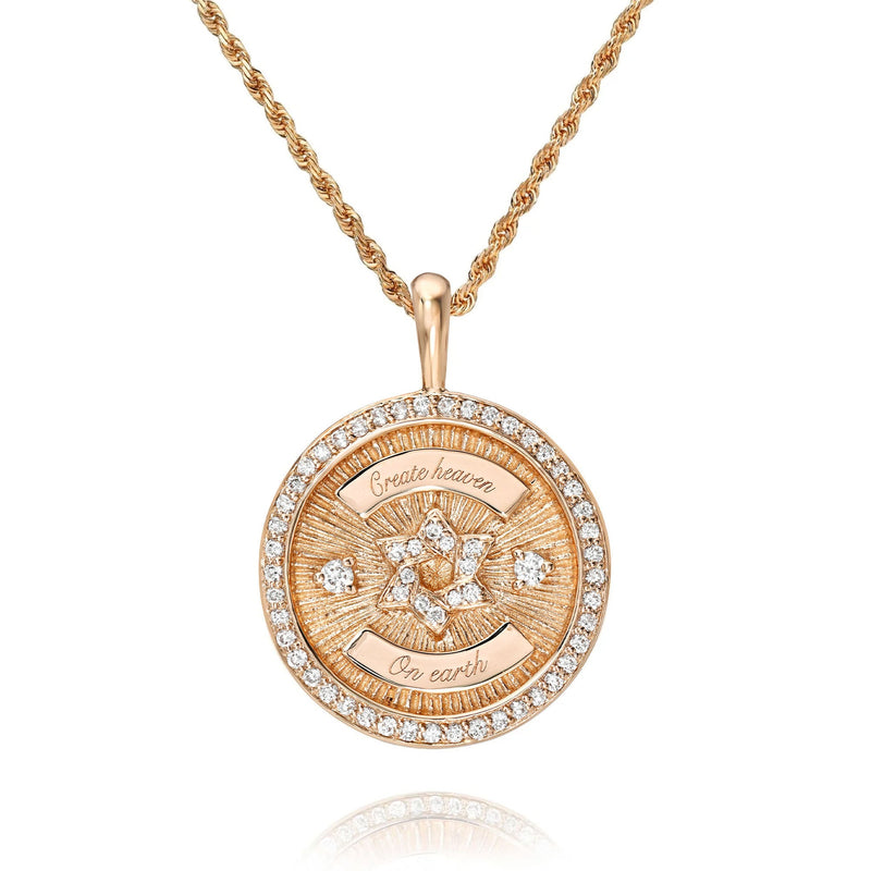 Star of David Coin with Pavé Border Pendant Rose Gold 16-18" by Logan Hollowell Jewelry